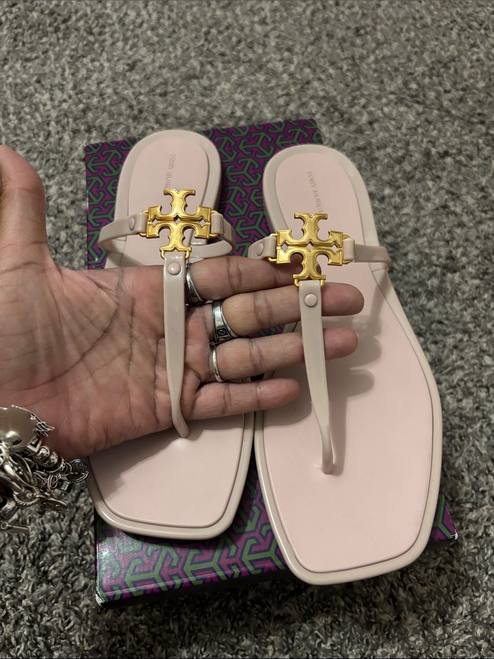 Tory Burch Roxanne Jelly sandals 11 Meadowsweet/Gold resort vacation minimal